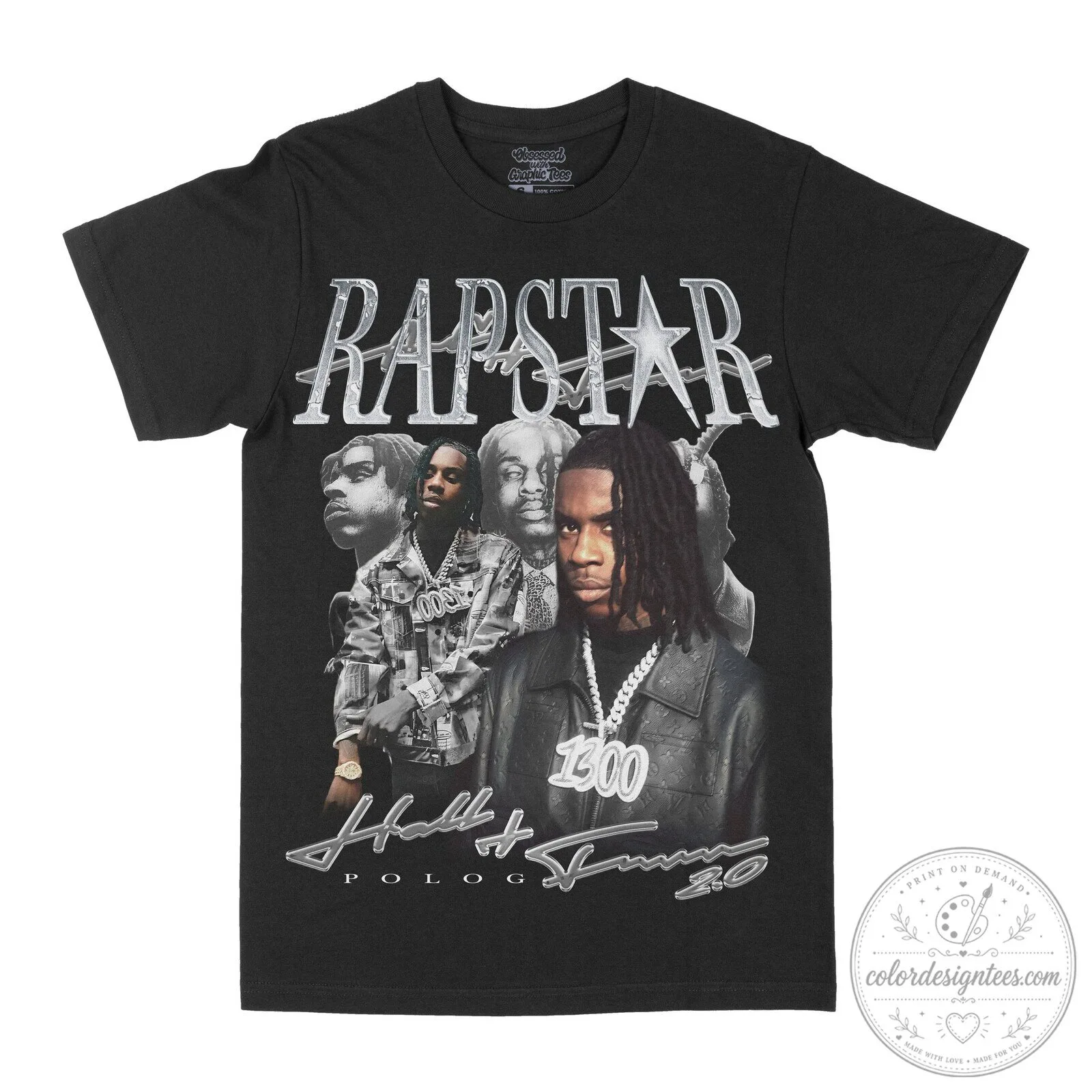 Polo G Rapstar Hall of Fame 2.0 Album Cover Art Black T-Shirt 2 Polo G Rapstar Hall of Fame 2.0 Album Cover Art Black T-Shirt