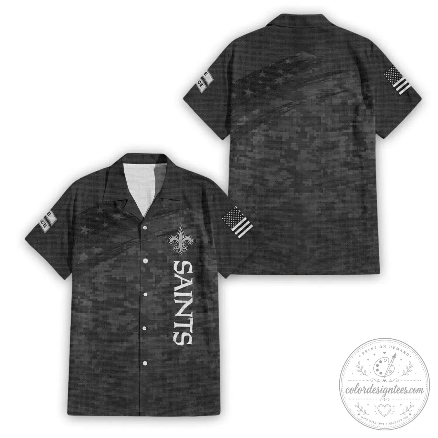 New Orleans Saints Salute To Service Digital Camouflage Hawaiian Shirt