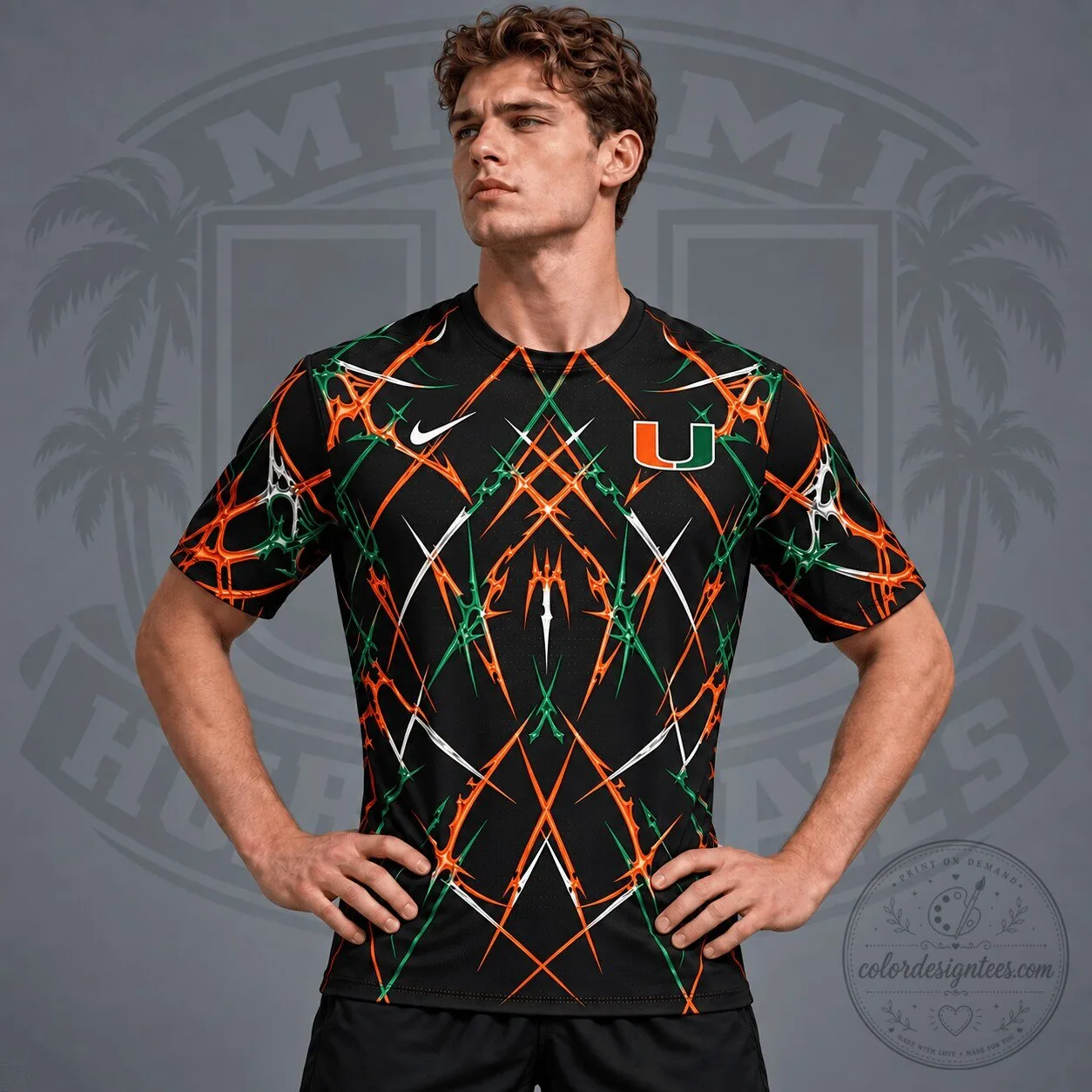 Miami Hurricanes NCAA Razor Web Performance Crewneck T-Shirt