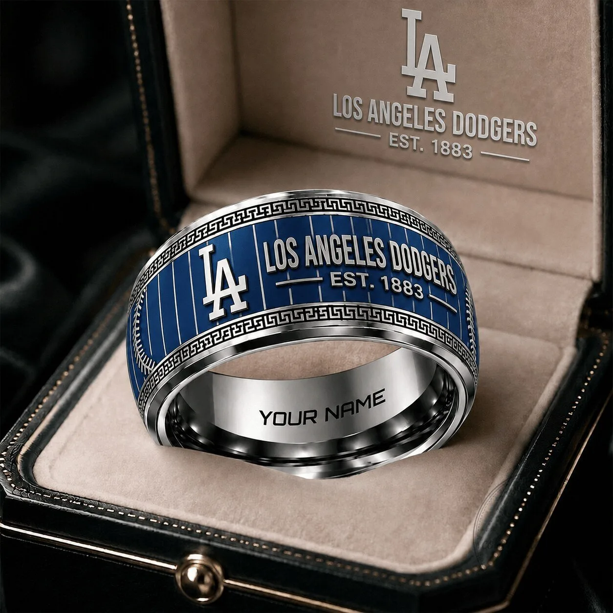 Los Angeles Dodgers Baseball Team Logo Personalized Tungsten Ring