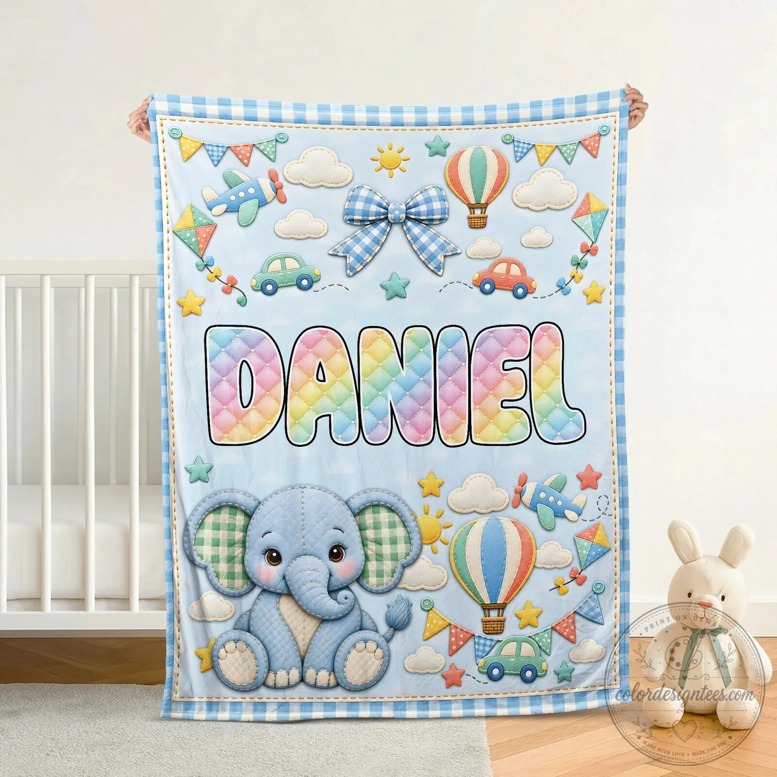 Personalized Bunny and Rainbow Blanket for Kids with Custom Name 9 Personalized Bunny and Rainbow Blanket for Kids with Custom Name