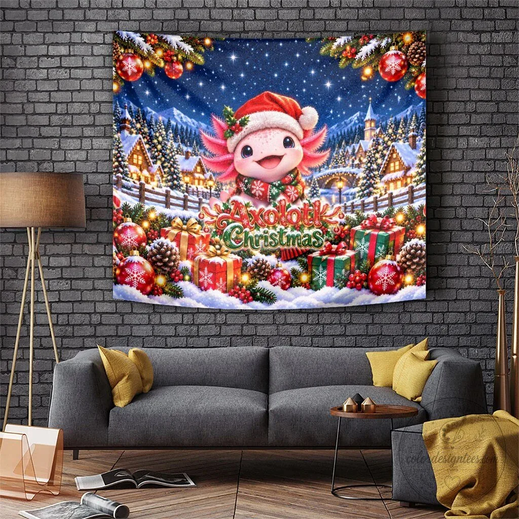 Axolotl Christmas Winter Wonderland Holiday Wall Hanging Tapestry