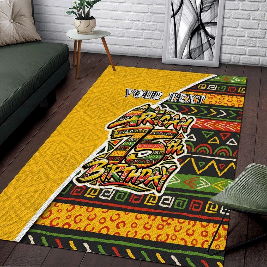Personalized African 75th Birthday Tribal Geometric Heritage Pattern Area Rug