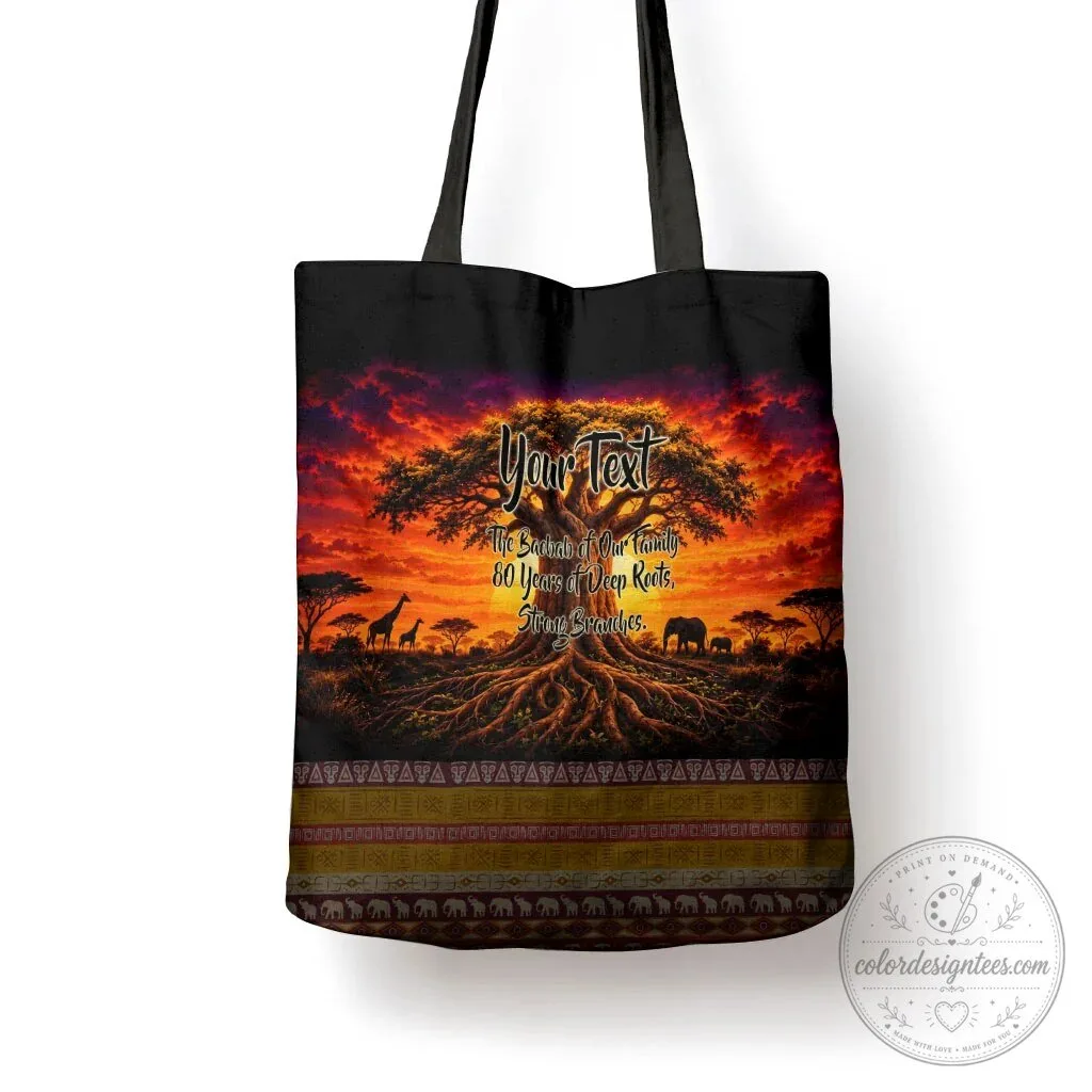 Personalized 80th Birthday Baobab Tree African Sunset Savanna Tote Bag