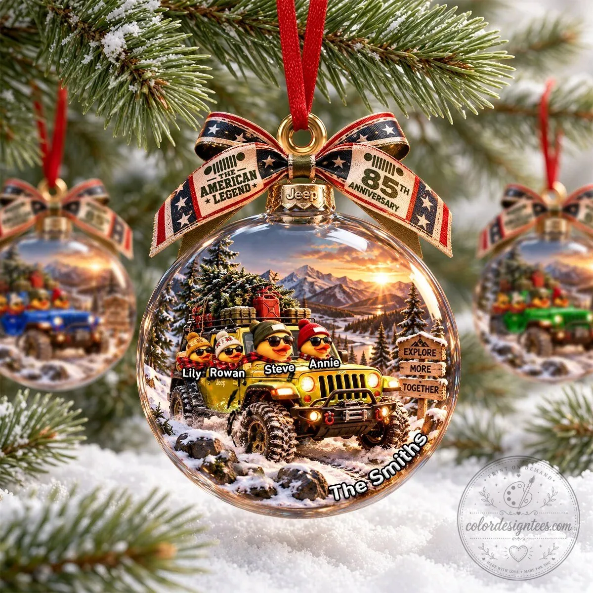Personalized Jeep Duck Family Off-Road Adventure Christmas Tree Ornament