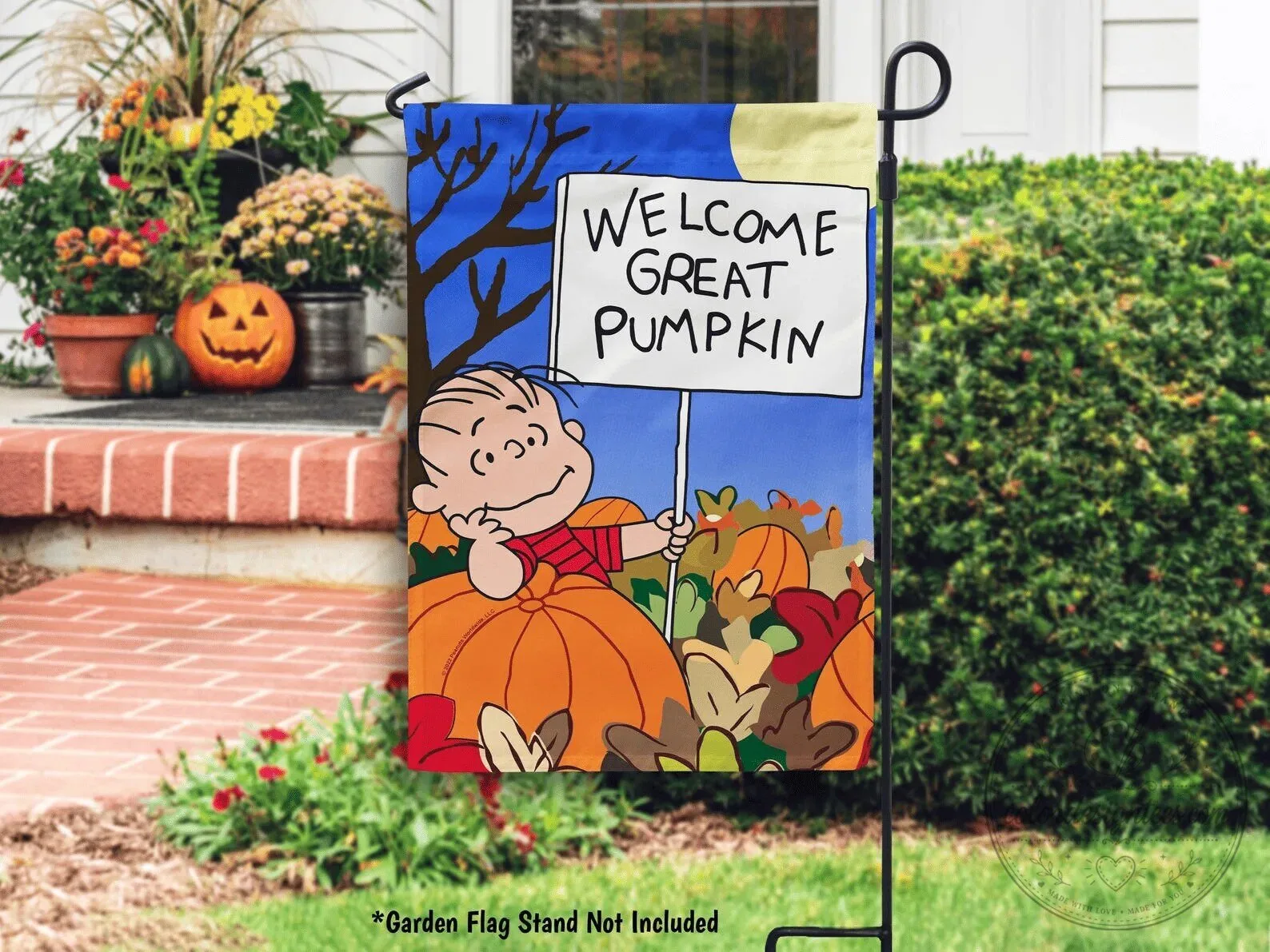 Welcome Linus and the Great Pumpkin Halloween Garden Flag from Peanuts