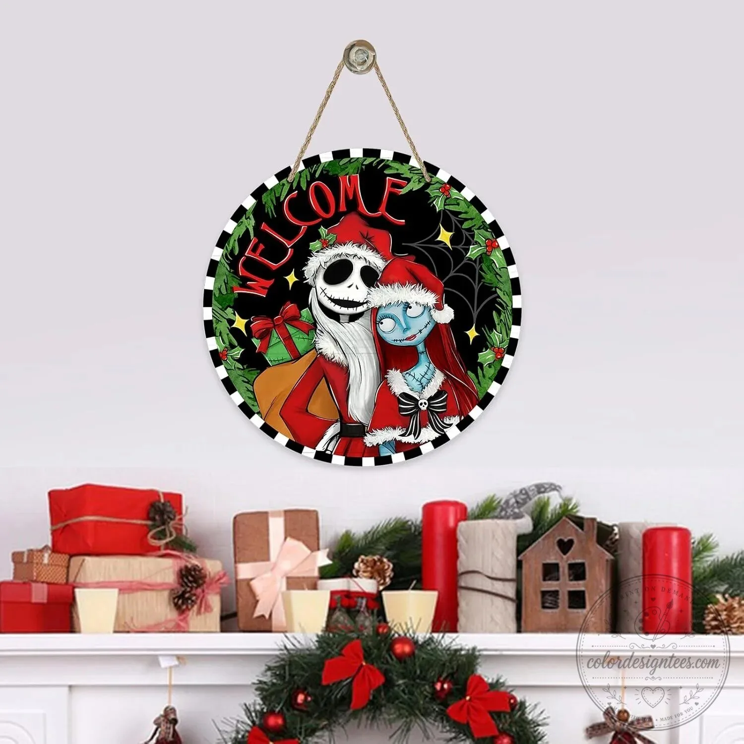 Nightmare Before Christmas Jack and Sally Welcome Round Wall Sign Decor
