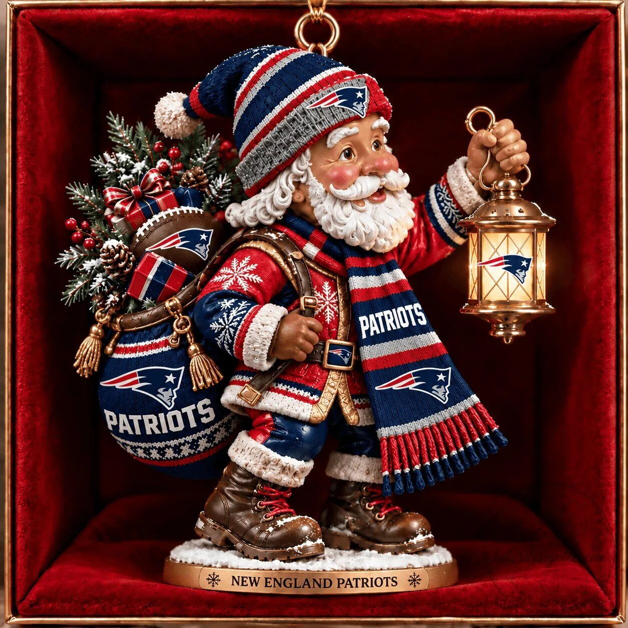 Santa Claus Ornament for Christmas Tree - New England Patriots Design