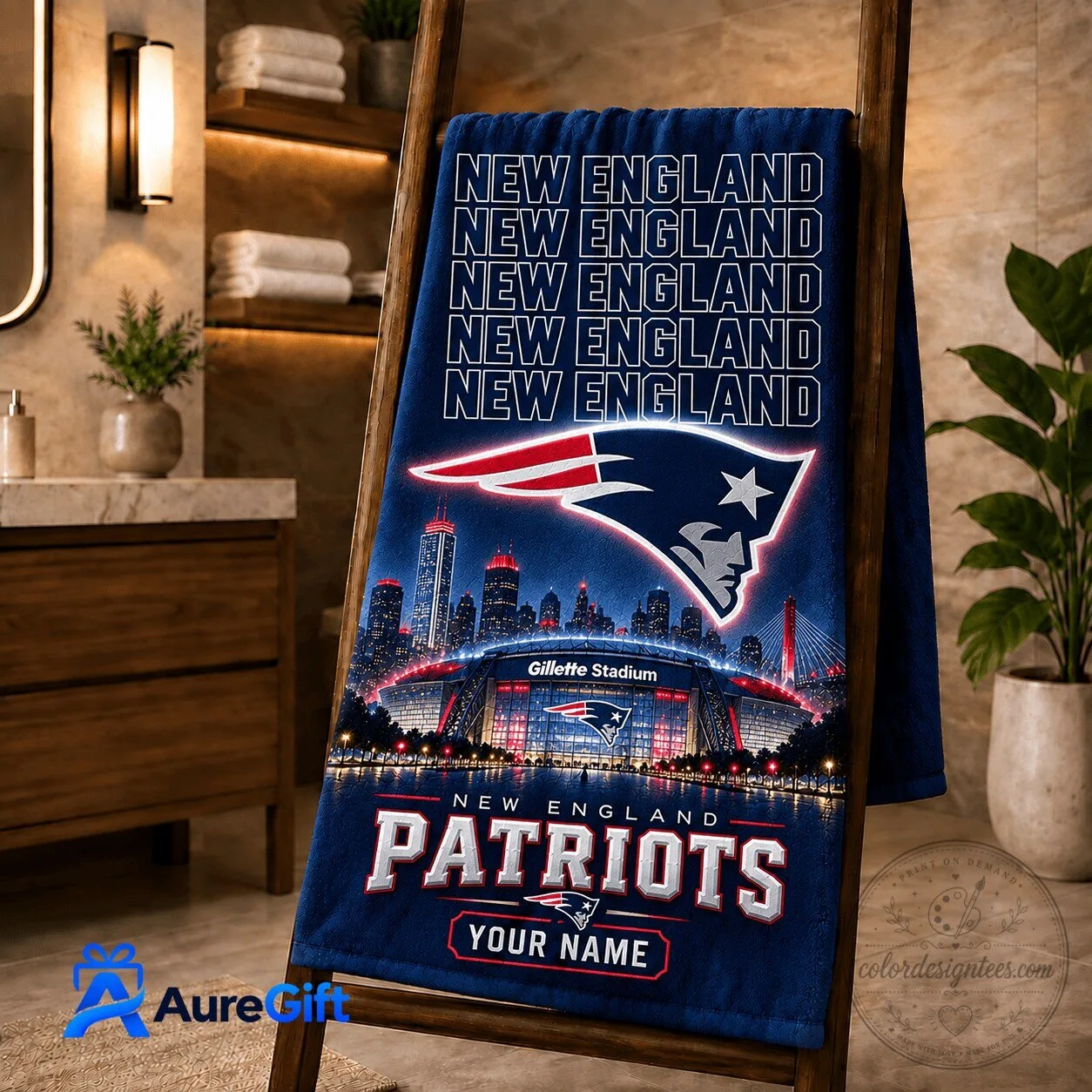 New England Patriots Gillette Stadium Personalized Bath Towel