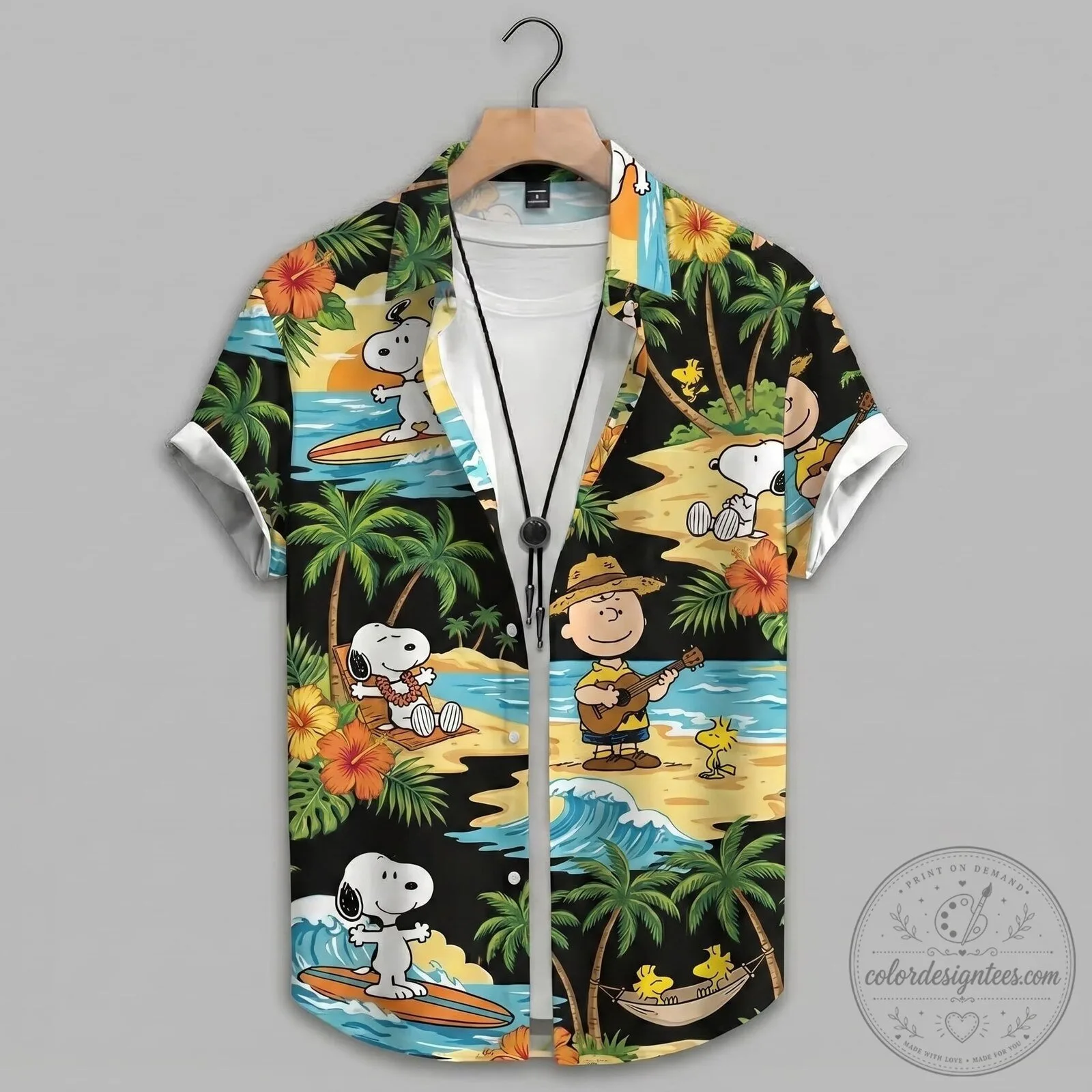 Snoopy Peanuts Gang Surfing Beach Tropical Hawaiian Shirt for Men and Women