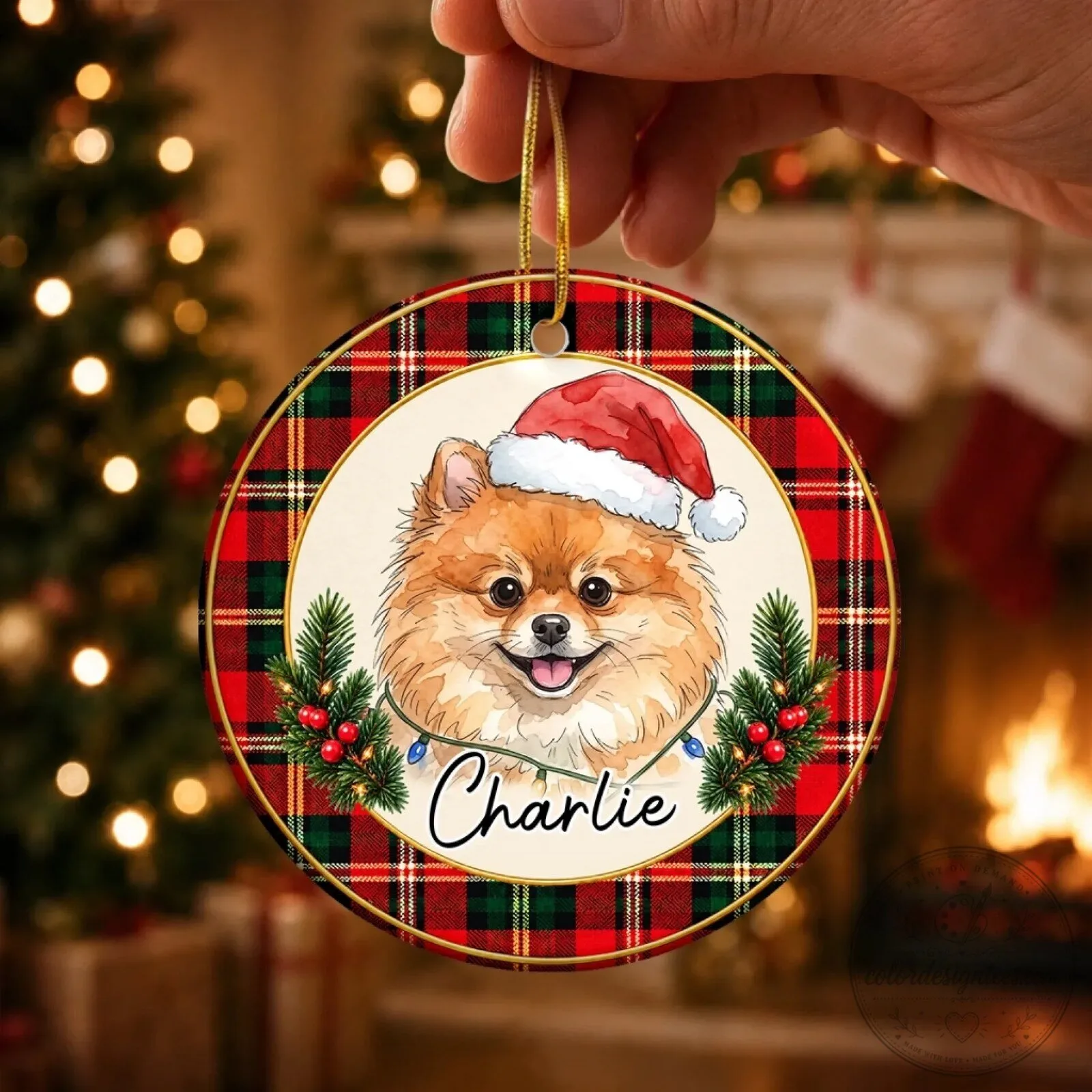Personalized Pet Photo Christmas Ornament with Tartan Plaid Design 12 Personalized Pet Photo Christmas Ornament with Tartan Plaid Design