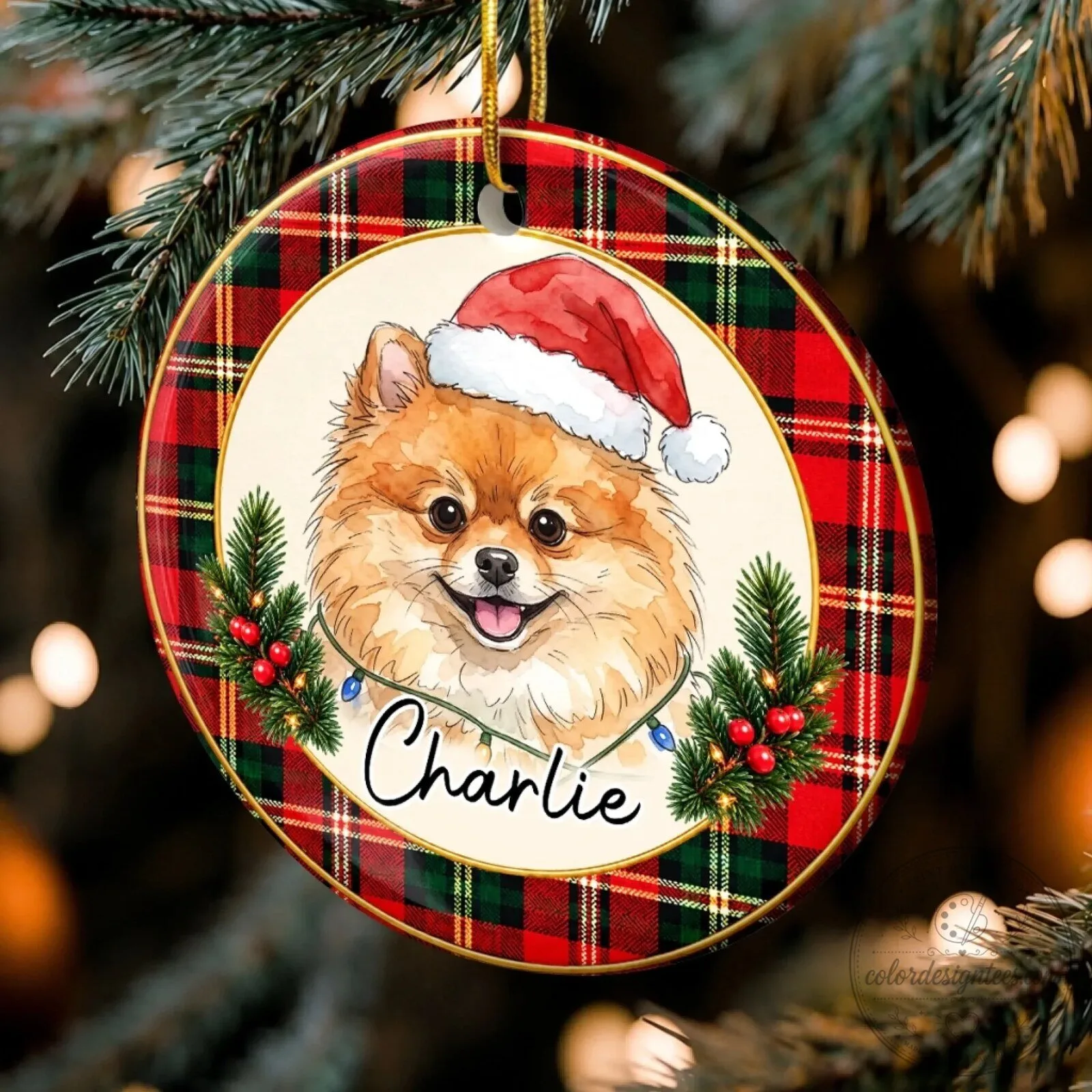 Personalized Pet Photo Christmas Ornament with Tartan Plaid Design 13 Personalized Pet Photo Christmas Ornament with Tartan Plaid Design