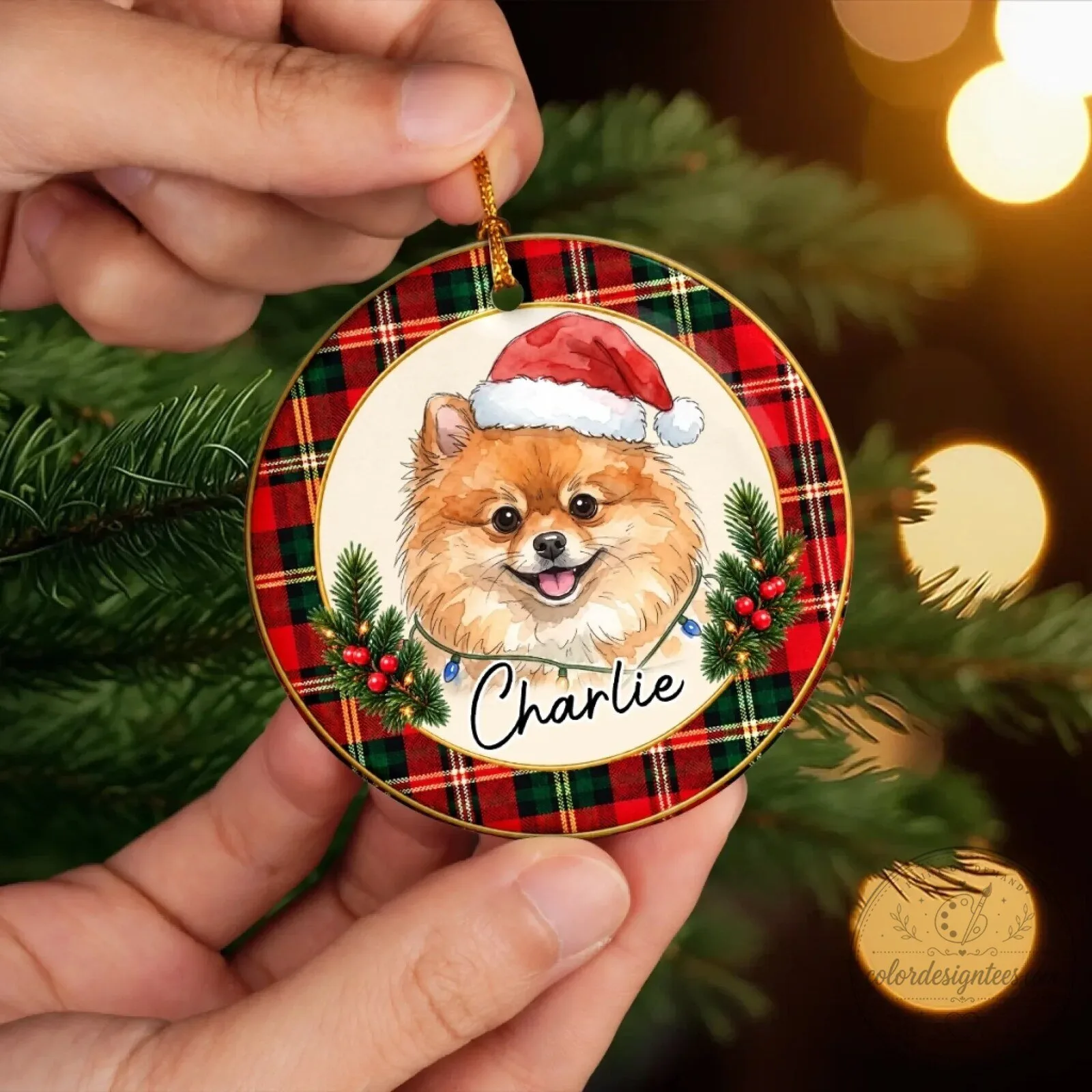 Personalized Pet Photo Christmas Ornament with Tartan Plaid Design 14 Personalized Pet Photo Christmas Ornament with Tartan Plaid Design