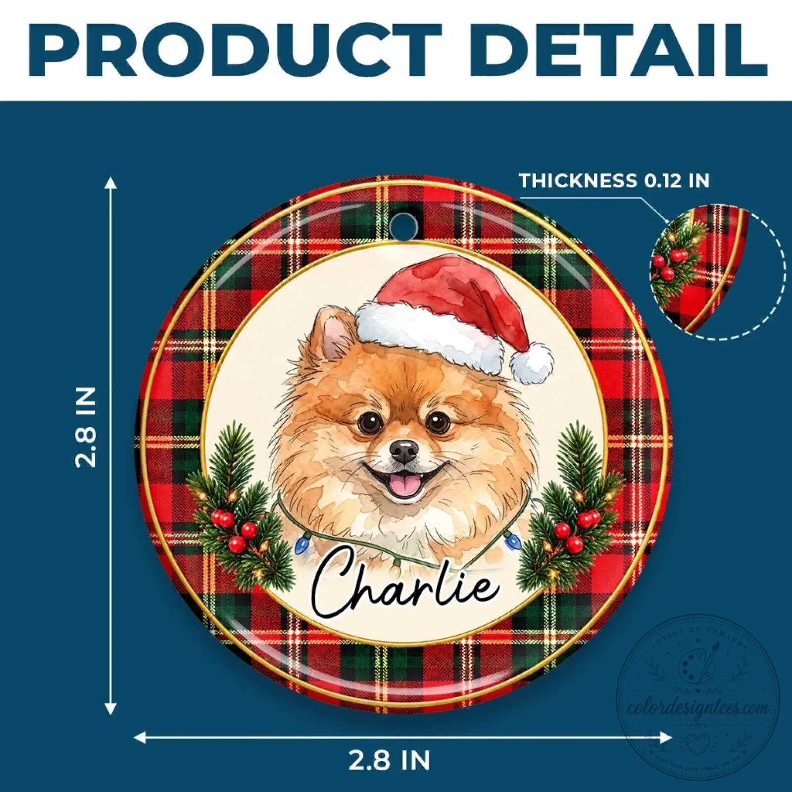 Personalized Pet Photo Christmas Ornament with Tartan Plaid Design 16 Personalized Pet Photo Christmas Ornament with Tartan Plaid Design