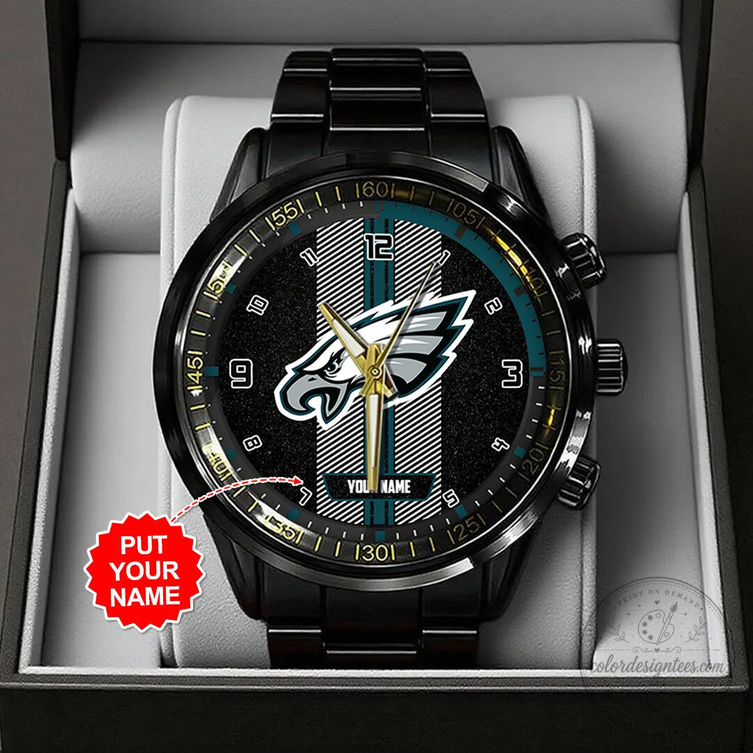 Philadelphia Eagles Personalized Black Stainless Steel Sports Watch