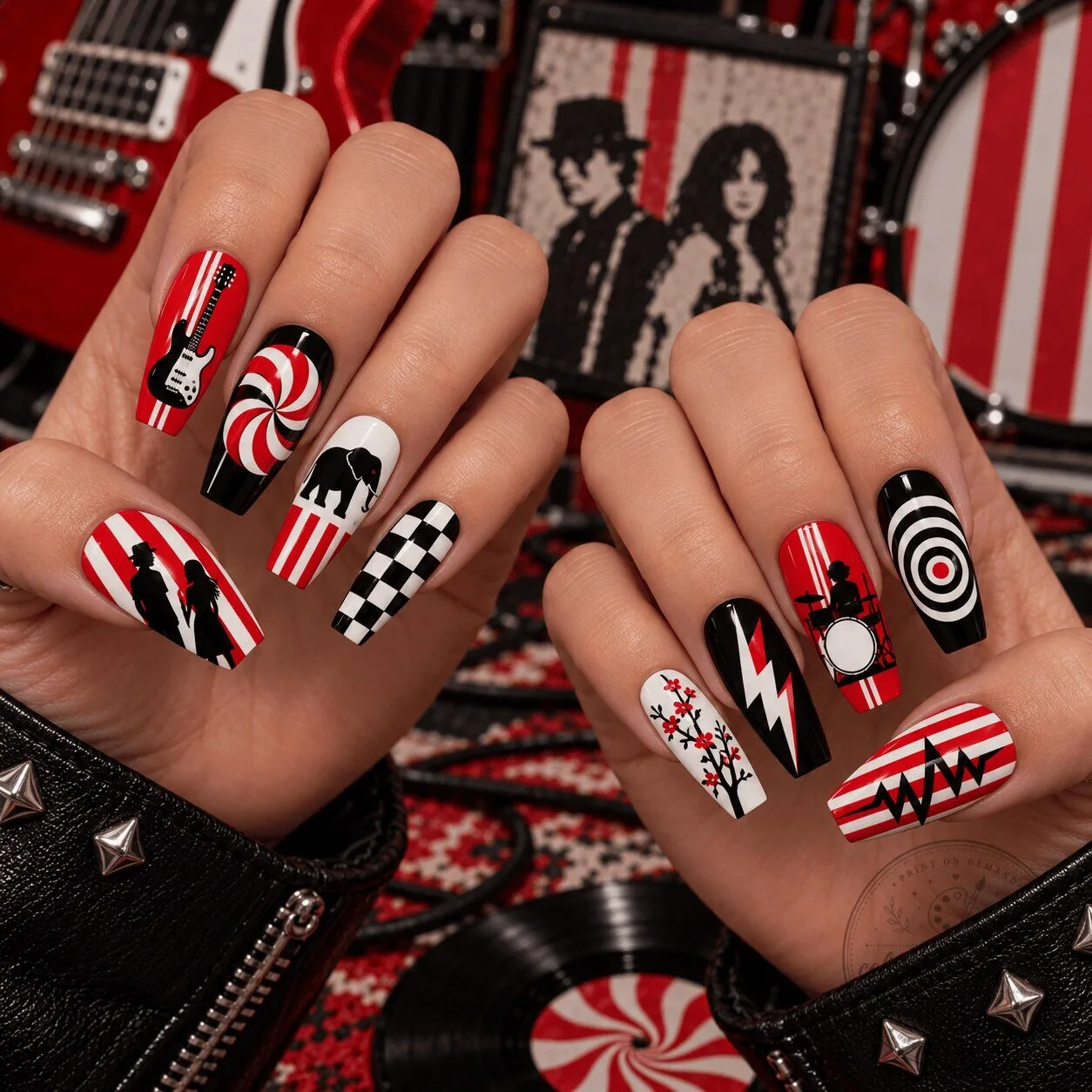 The White Stripes Red White Black Garage Rock Press-On Nails Set