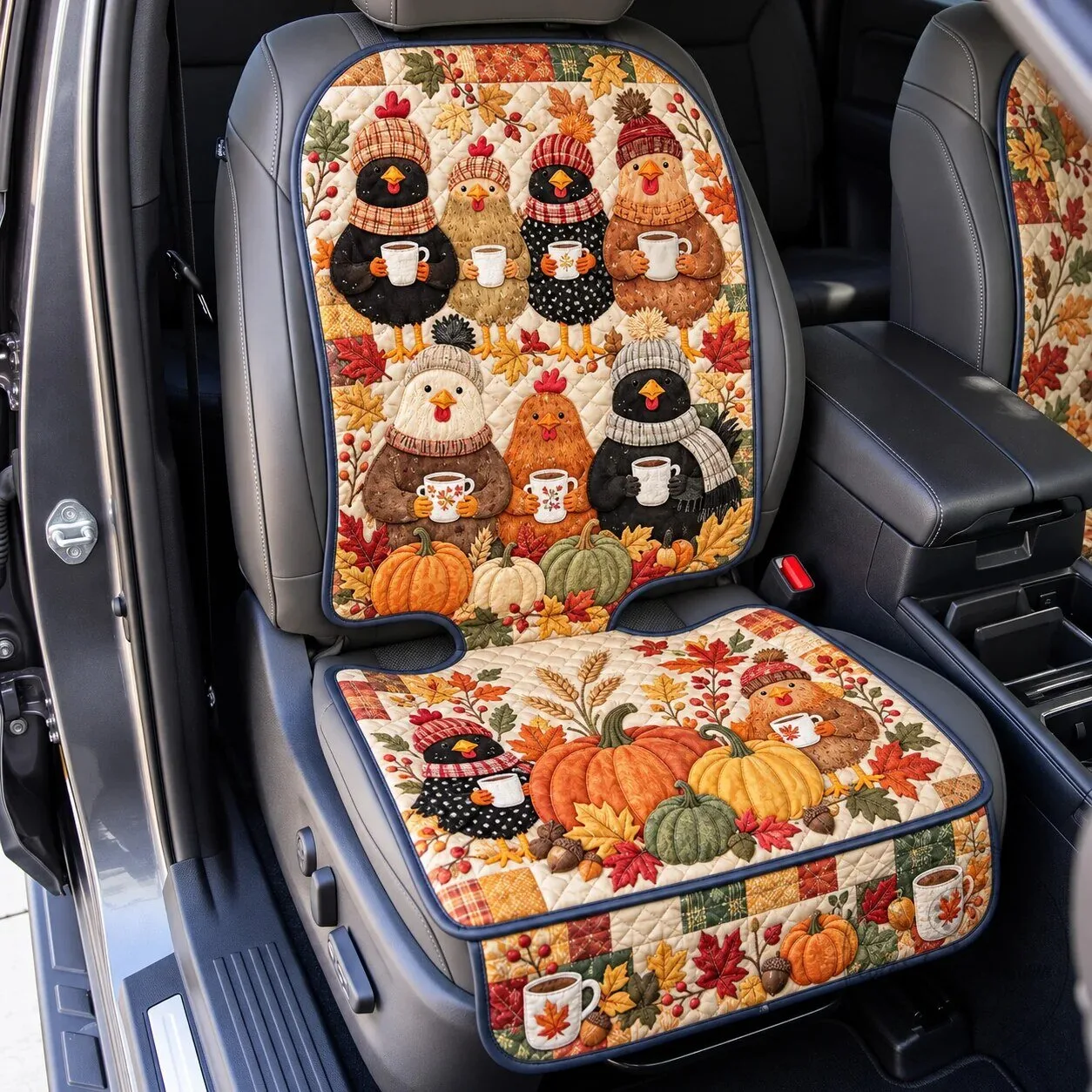 Autumn Chicken Friends Quilted Car Seat Cover Protector