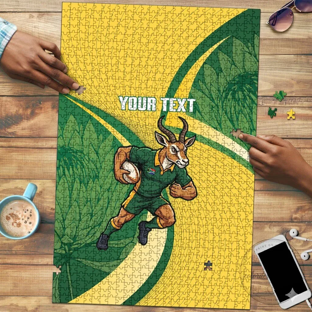 South Africa Springboks Rugby Mascot Custom Text Jigsaw Puzzle