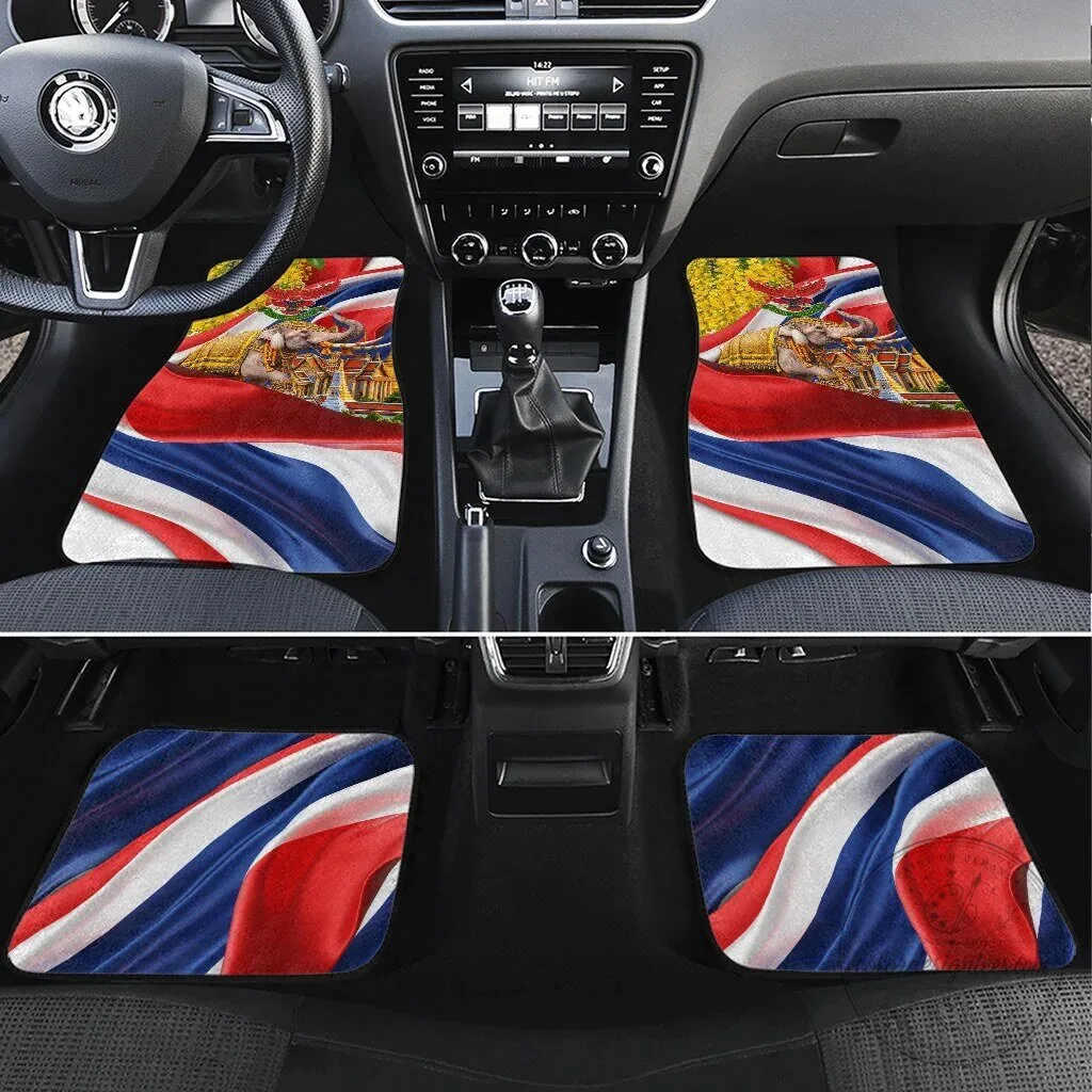 Thailand Flag Golden Buddha Elephant Temple Garuda Art Car Mat Set