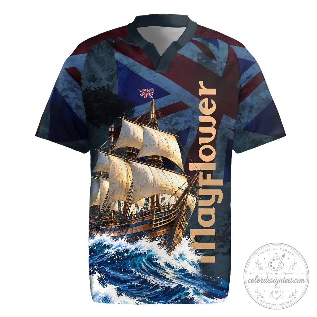 Mayflower 1620 Ship Vintage Nautical Ocean Waves Art Rugby Jersey