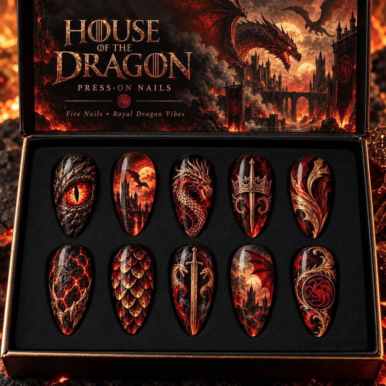 House of the Dragon Fiery Dragon and Crown Press-On Nails Set