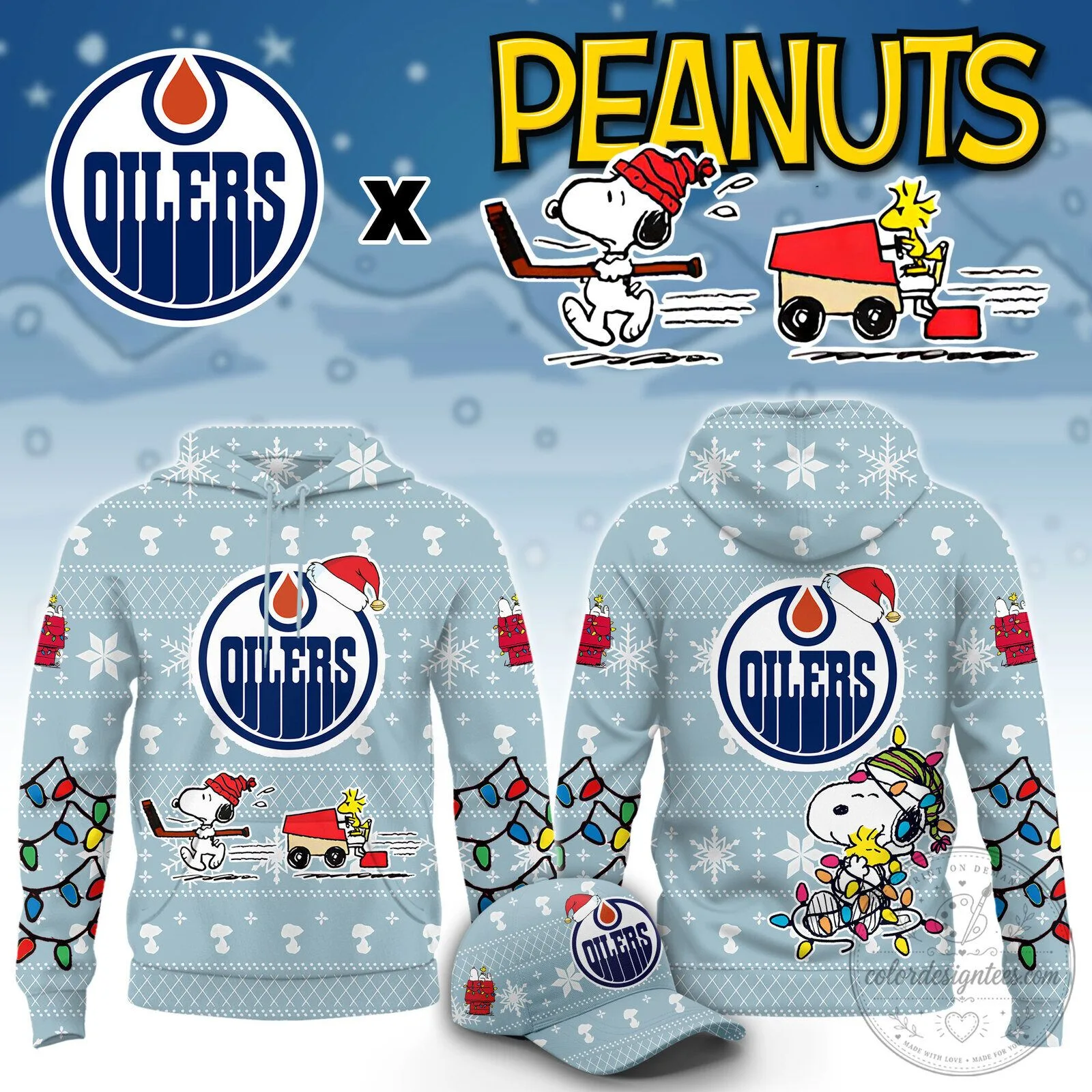 Edmonton Oilers Peanuts Snoopy Christmas Hockey Ugly Sweater Hoodie