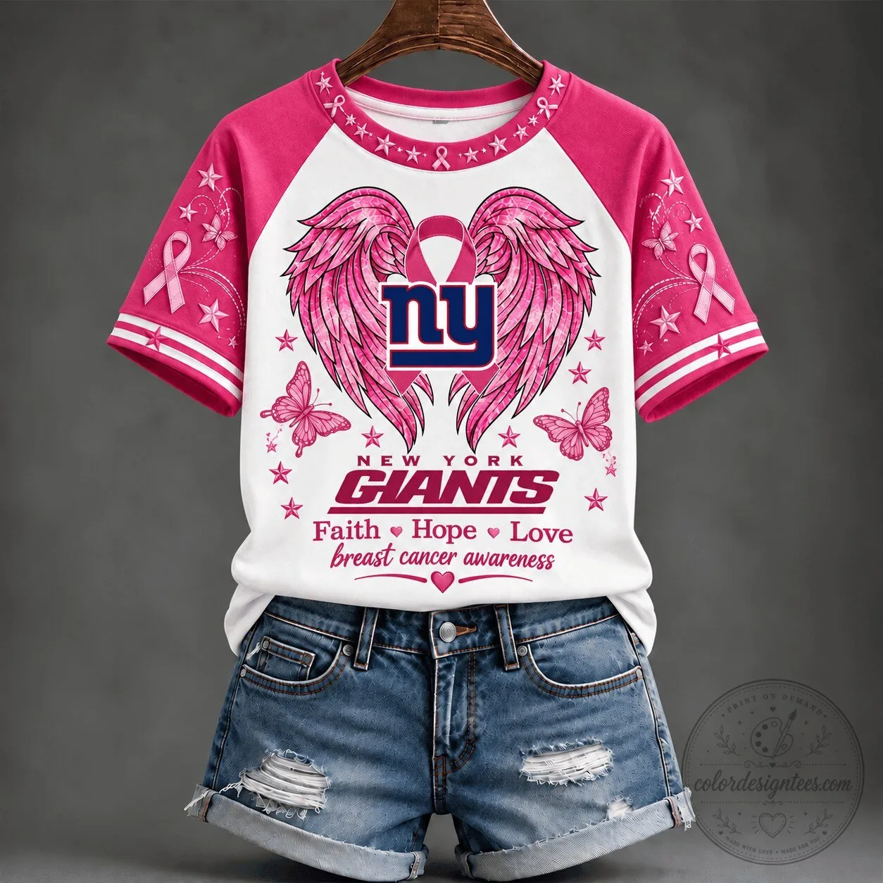 New York Giants So In Love Faith Hope Love Breast Cancer Awareness T-Shirt