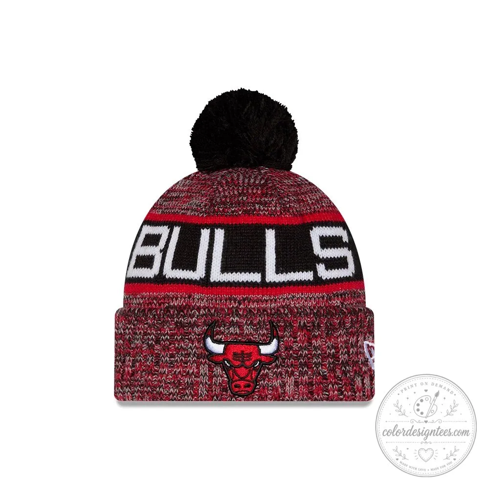 Chicago Bulls New Era Tri Color Knit Beanie Hat with Pom Pom
