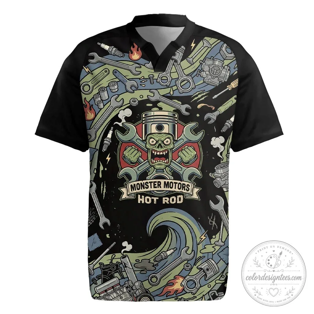 Monster Motors Hot Rod Zombie Mechanic Vintage Auto Tools Art Polo Shirt