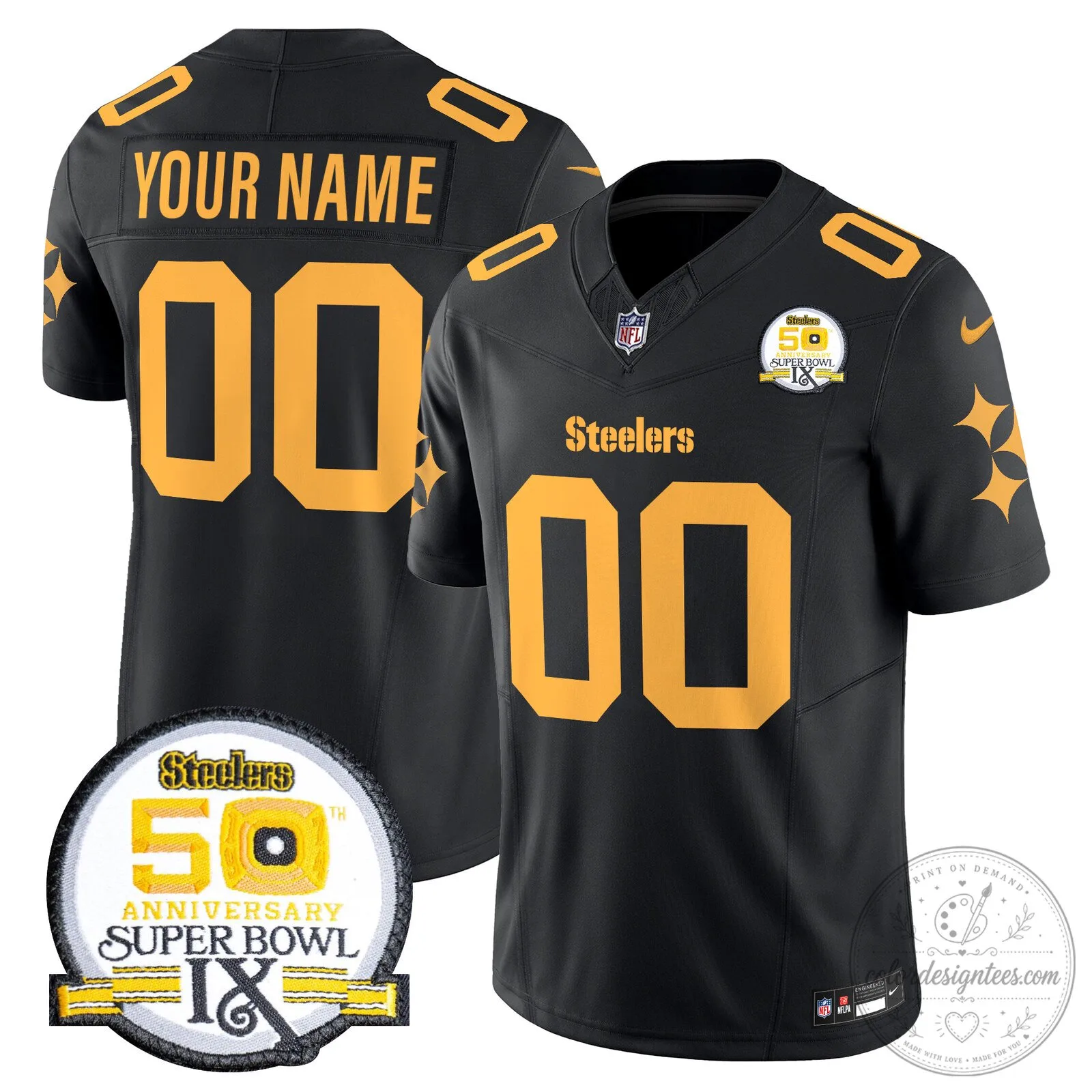 Pittsburgh Steelers 50th Anniversary Super Bowl IX Black Football Jersey