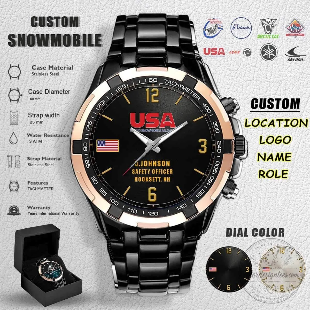 Custom Snowmobile Technician Stainless Steel Tachymeter Watch 7 Custom Snowmobile Technician Stainless Steel Tachymeter Watch