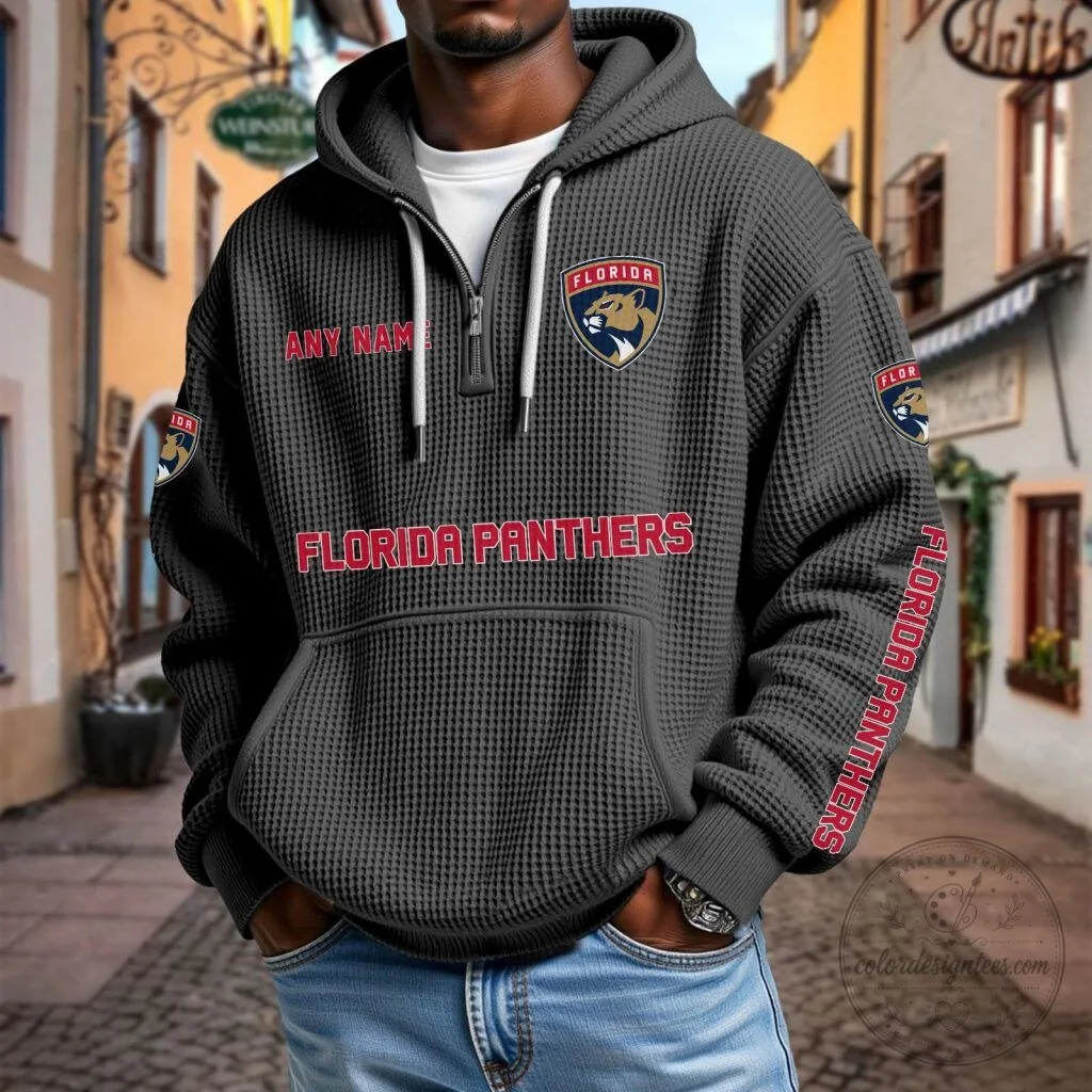 Florida Panthers Personalized Name Waffle Knit Quarter Zip Hoodie 1 Florida Panthers Personalized Name Waffle Knit Quarter Zip Hoodie