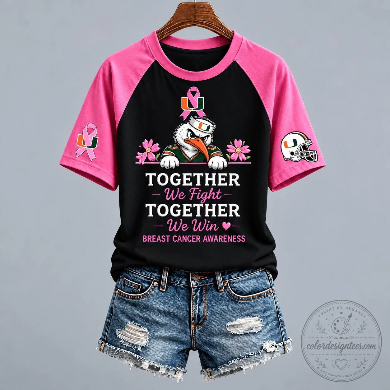 Miami Hurricanes Breast Cancer Awareness Together We Fight Together We Win T-Shirt