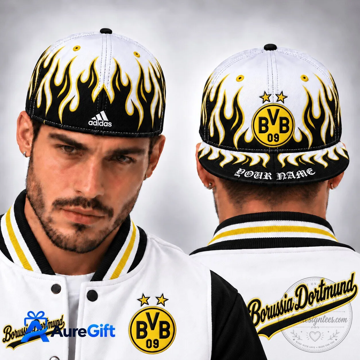 Borussia Dortmund Flame Pattern Personalized Snapback Cap Hat