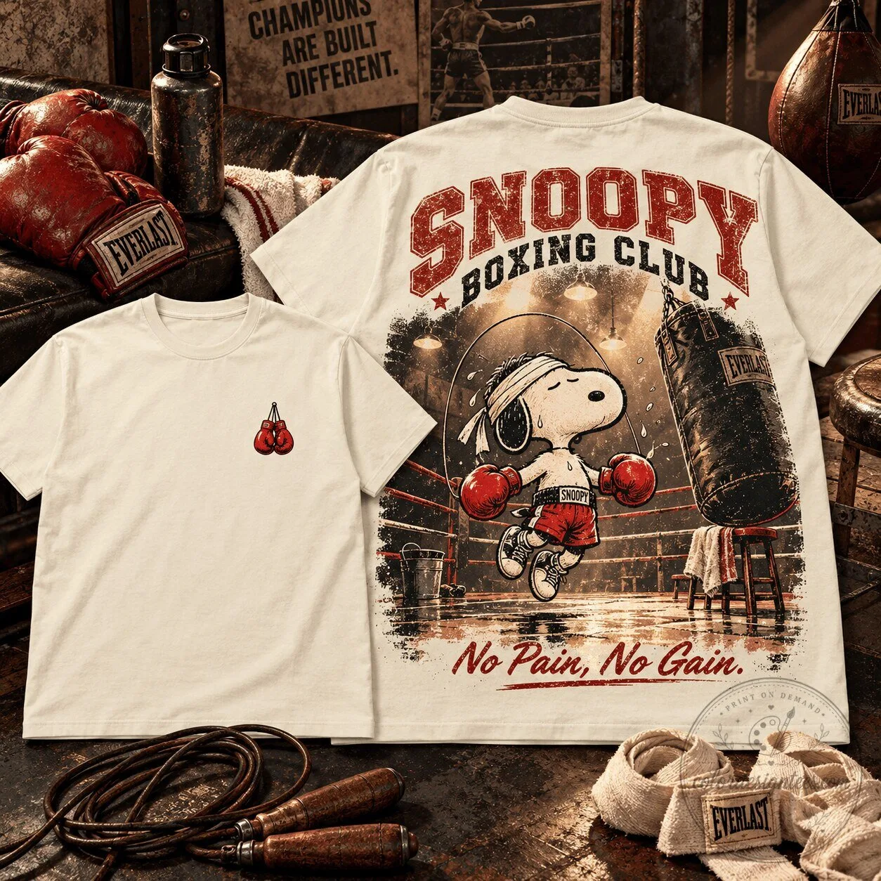 Snoopy Boxing Club No Pain No Gain Vintage T-Shirt