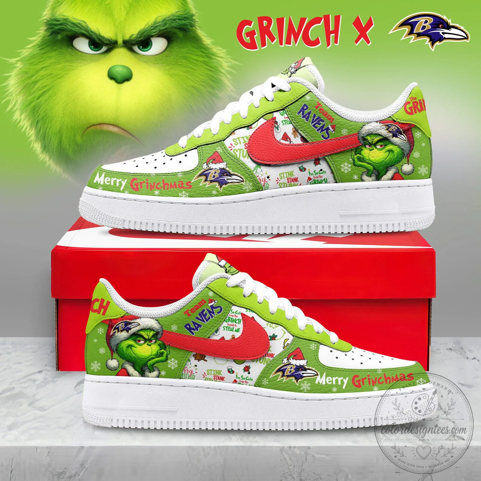 Baltimore Ravens Grinch Christmas Holiday Sneakers