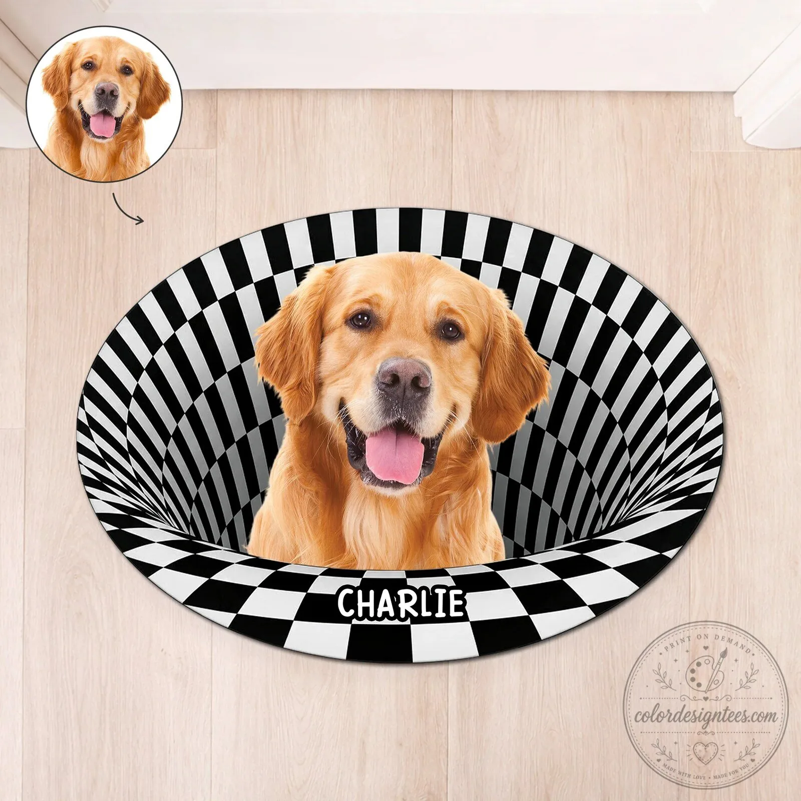 Personalized Golden Retriever Dog Photo Doormat with Custom Name