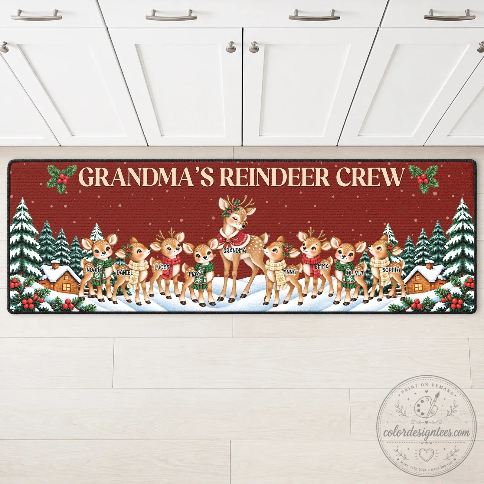 Grandma's Reindeer Crew Personalized Christmas Kitchen Runner Rug