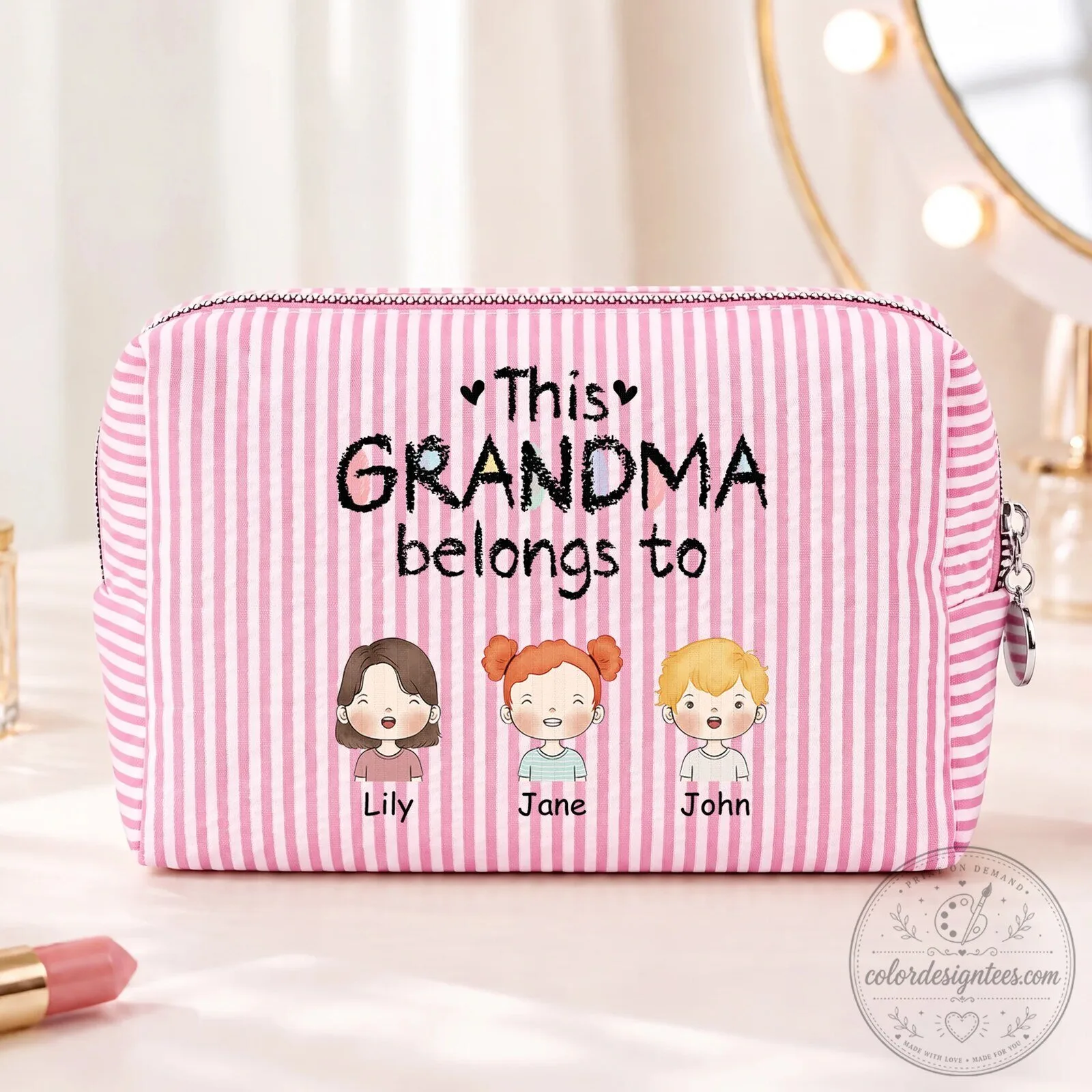Personalized This Mommy Belongs To Seersucker Striped Makeup Bag 9 Personalized This Mommy Belongs To Seersucker Striped Makeup Bag