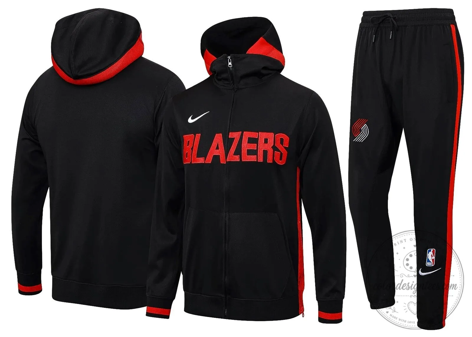 Portland Trail Blazers NBA Black and Red Therma Flex Full-Zip Hoodie